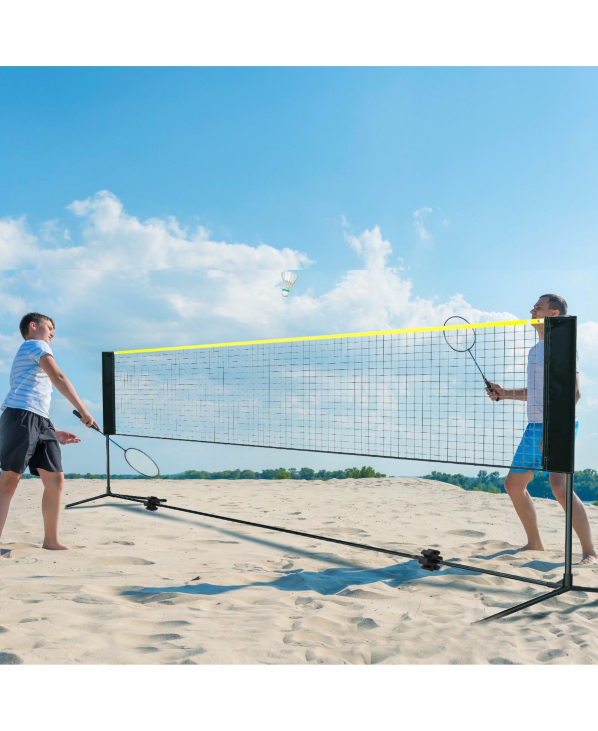 Mecale Adjustable Badminton and Volleyball Net, ft Foldable Pickleball Net with Poles, Stand and Carry Bag for Backyard Indoor Outdoor