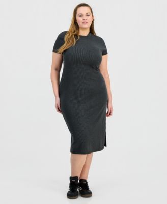 Trendy Plus Short-Sleeve Mock-Neck Midi Dress