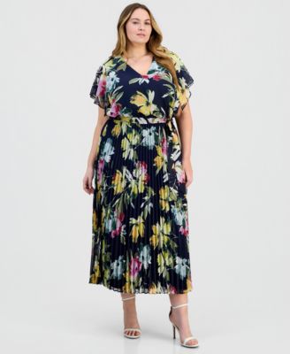 Plus Size Flutter-Sleeve Chiffon Dress
