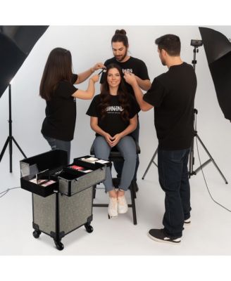 2-Piece Makeup Train Case Cosmetic Organizer Kit Rococo Coral Artists