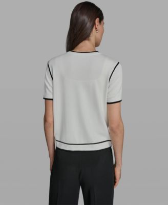 Petite Short-Sleeve Tipped Sweater