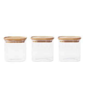 Square Glass Canisters With Bamboo Lid, Set of 3