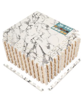 Sorbus 144 Sq. Ft. Interlocking EVA Foam Wood Grain Floor Tiles 3/8-Inch Thick with Borders