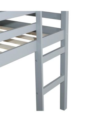 Twin Loft Bed with Ladder Rubber Wood Platform Bed with Storage Space & Guardrails