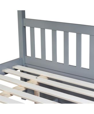 Full over Full Bunk Bed Convertible to 2 Full Beds Rubber Wood Bunk Bed with Ladder & Guardrails