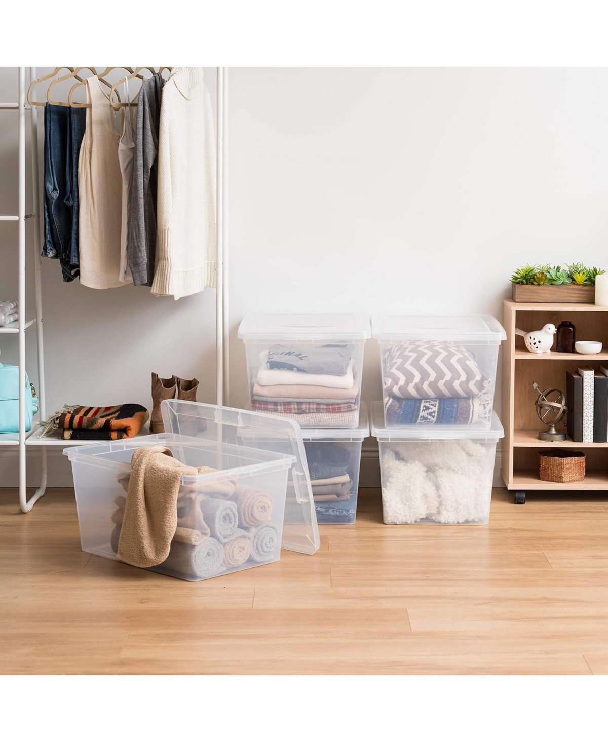 Iris Usa Storage Bins with Lids, Clear Stackable Containers, 4Pk