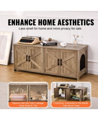 Double-Compartment Wooden Litter Box Enclosure, 47.2", Greige