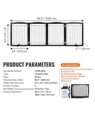 4-Panel Foldable Freestanding Pet Gate, 96.5" W x 32" H