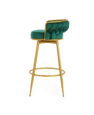 Streamdale Green Swivel Counter Height Bar Stools (Set of 2) with Hand-Woven Backrest & Gold Legs