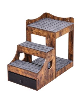 Pet Bunk Bed & Window Perch with Removable Stairs, Rustic Brown