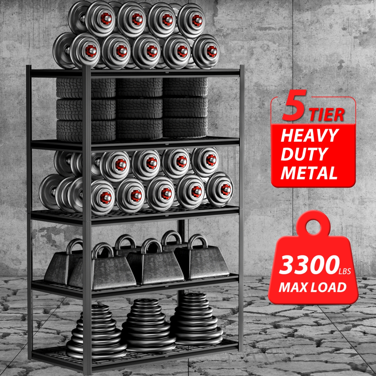 Lovmor in W x 72 in H x 24 in D Adjustable Heavy Duty Concealed Column Metal Shelving Unit