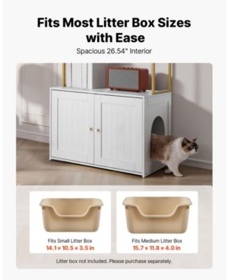 Wooden Litter Box Enclosure with 2-Tier Shelves & Metal Legs, 27.6"