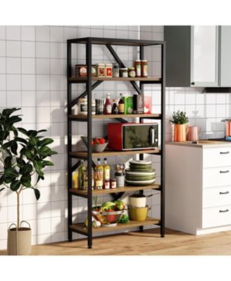 71 Inch Industrial Bookshelf, 6 Shelf Etagere Bookcase, Free Standing Open Book Shelves Storage Display Shelf