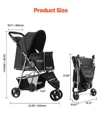 3-Wheel Foldable Pet Stroller with Cup Holders, Holds up to 35 lbs