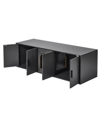 Double-Compartment Wooden Cat Litter Box Enclosure, Black