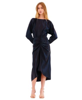Women's Ruched Dolman-Sleeve Boat-Neck Midi Dress