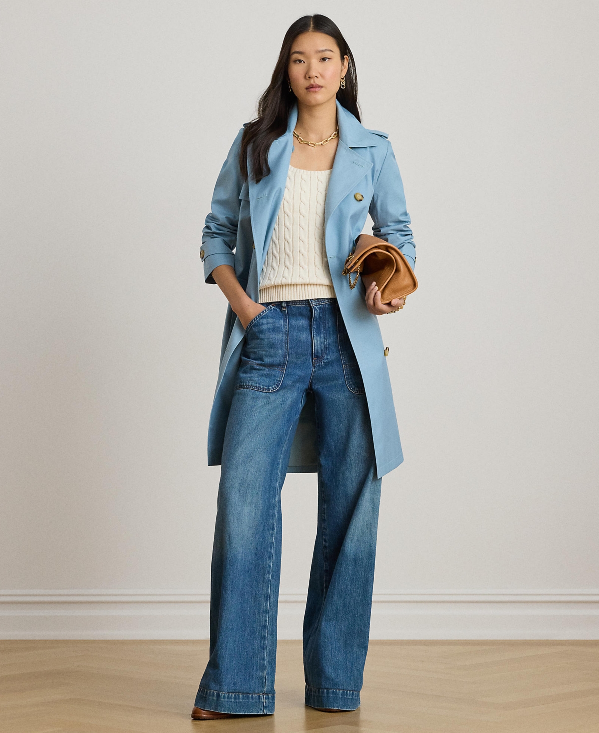 Lauren Ralph Womens Double-Breasted Belted Trench Coat