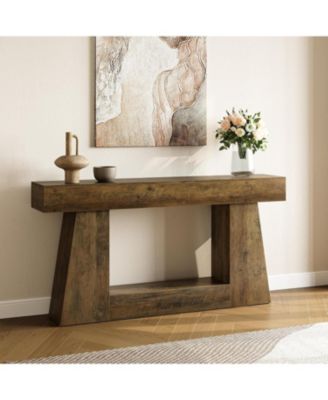 63" Farmhouse Console Table with Storage, Rustic Long Sofa Table for Entryway & Behind Couch, Narrow Hallway Table