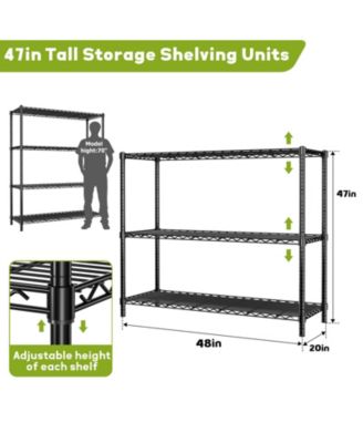 3-Tier 48 in W x 47 in H x 20 in D Height Adjustable Garage Wire Shelving Unit