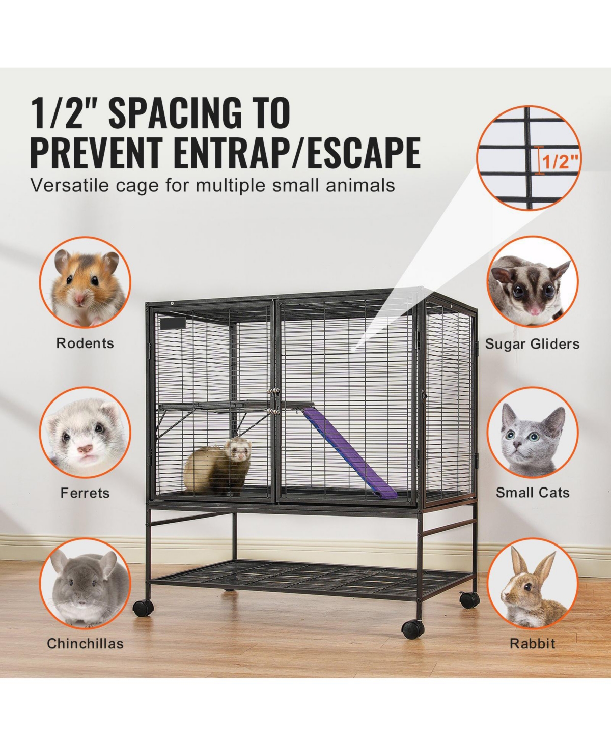 Cozito 2-Tier Rolling Small Animal Cage with Tray, 39