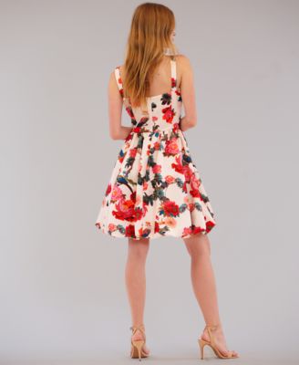 Women's Basque Waist Printed Square Neck Short Dress