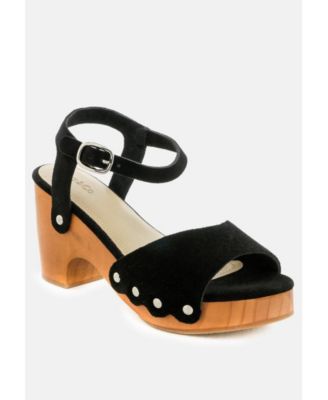 LIONA Mustard Studded Suede Clogs Sandals