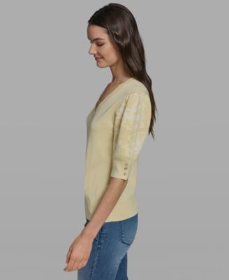 Petite Floral Print V-Neck Sweater