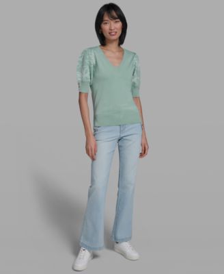 Petite Floral Print V-Neck Sweater