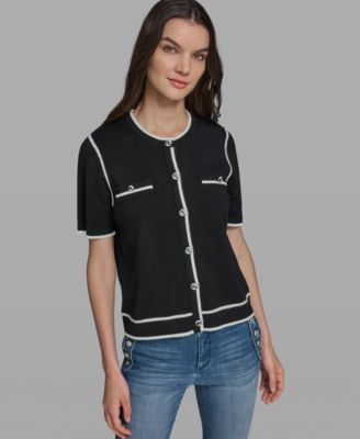 Petite Short-Sleeve Tipped Sweater