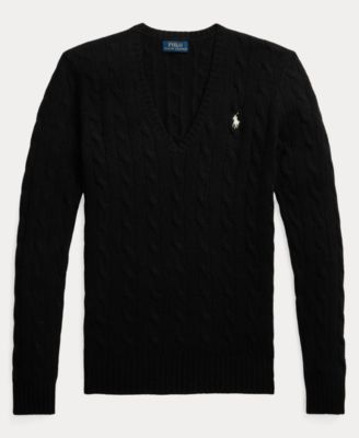 Women's Cable Wool-Cashmere V-neck Sweater