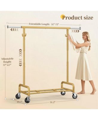 75" W Heavy Duty Clothes Rack Load 450 LBS, Metal Garment Storage with Shelf, Lockable Wheels & Anti-Slip Stoppers, Rolling Clothing Rack