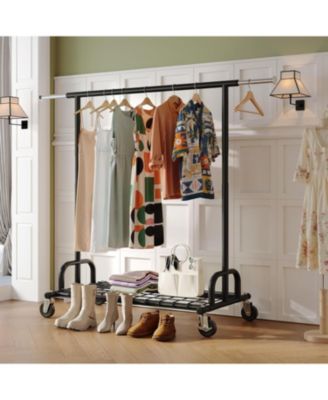 Heavy Duty Clothes Rack，Rolling Clothing Rack Load 485 LBS, Extendable & Adjustable Portable Commercial Garment Rack with Wheels