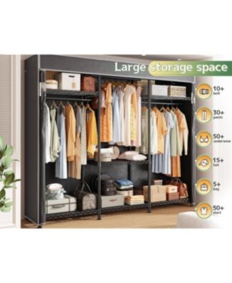 Clothes Rack with Cover, Clothing Racks for Hanging Clothes with Adjustble Shelves