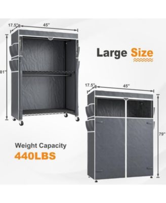 Clothes Rack with Cover, 81" H Clothing Racks for Hanging Clothes, Portable Closet with Wheels, Side Pockets and Adjustable Feets for Bedroom