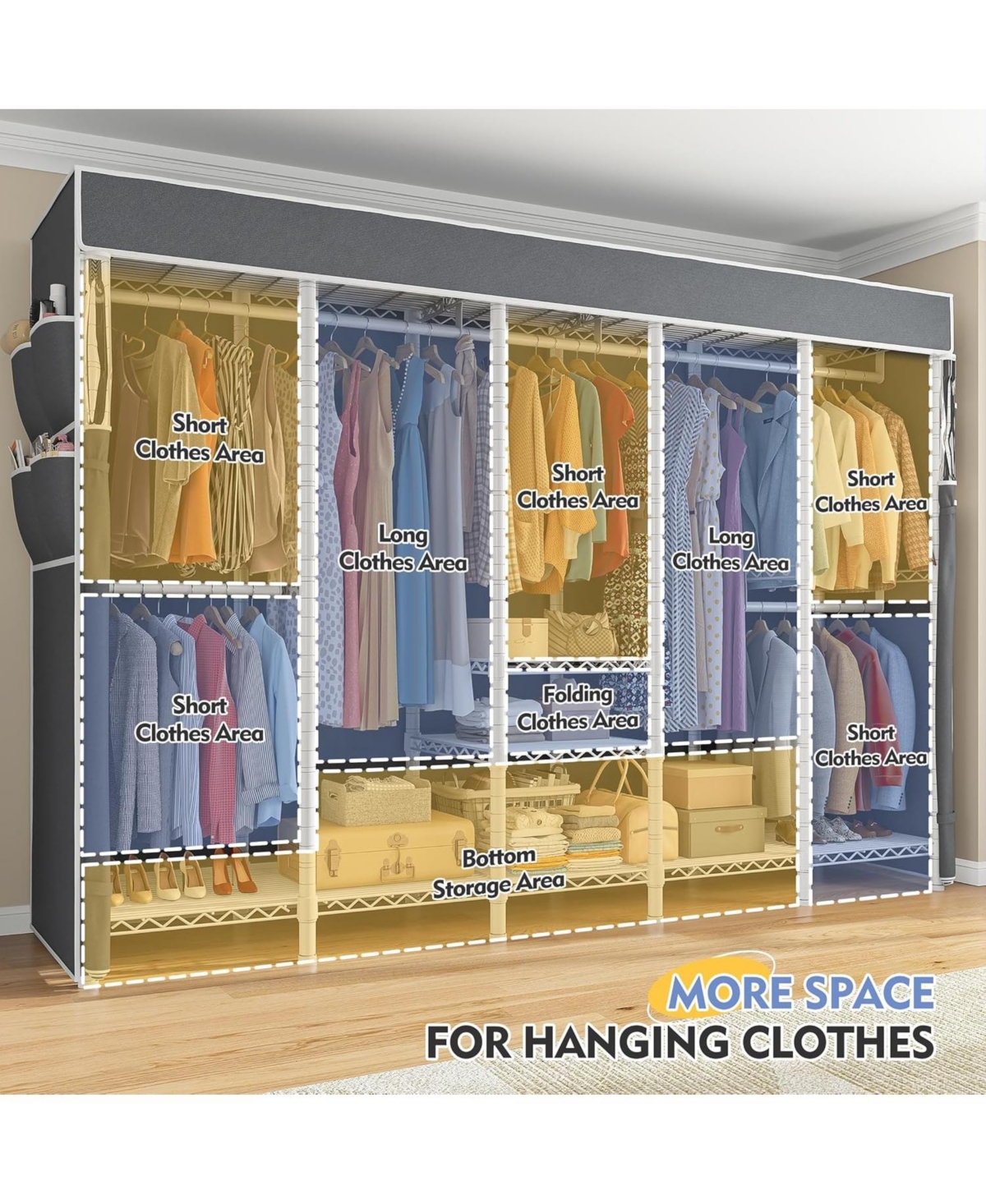 Raybee 90.6" W Clothes Rack with Cover Heavy Duty Clothing Racks for Hanging Clothes Extra Wide Portable Closet Loads 1200LBS Garment Rack