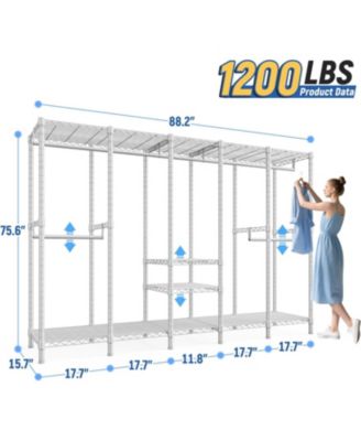 88.2" W Clothes Rack Heavy Duty Clothing Racks for Hanging Clothes Freestanding Garment Rack for Bedroom