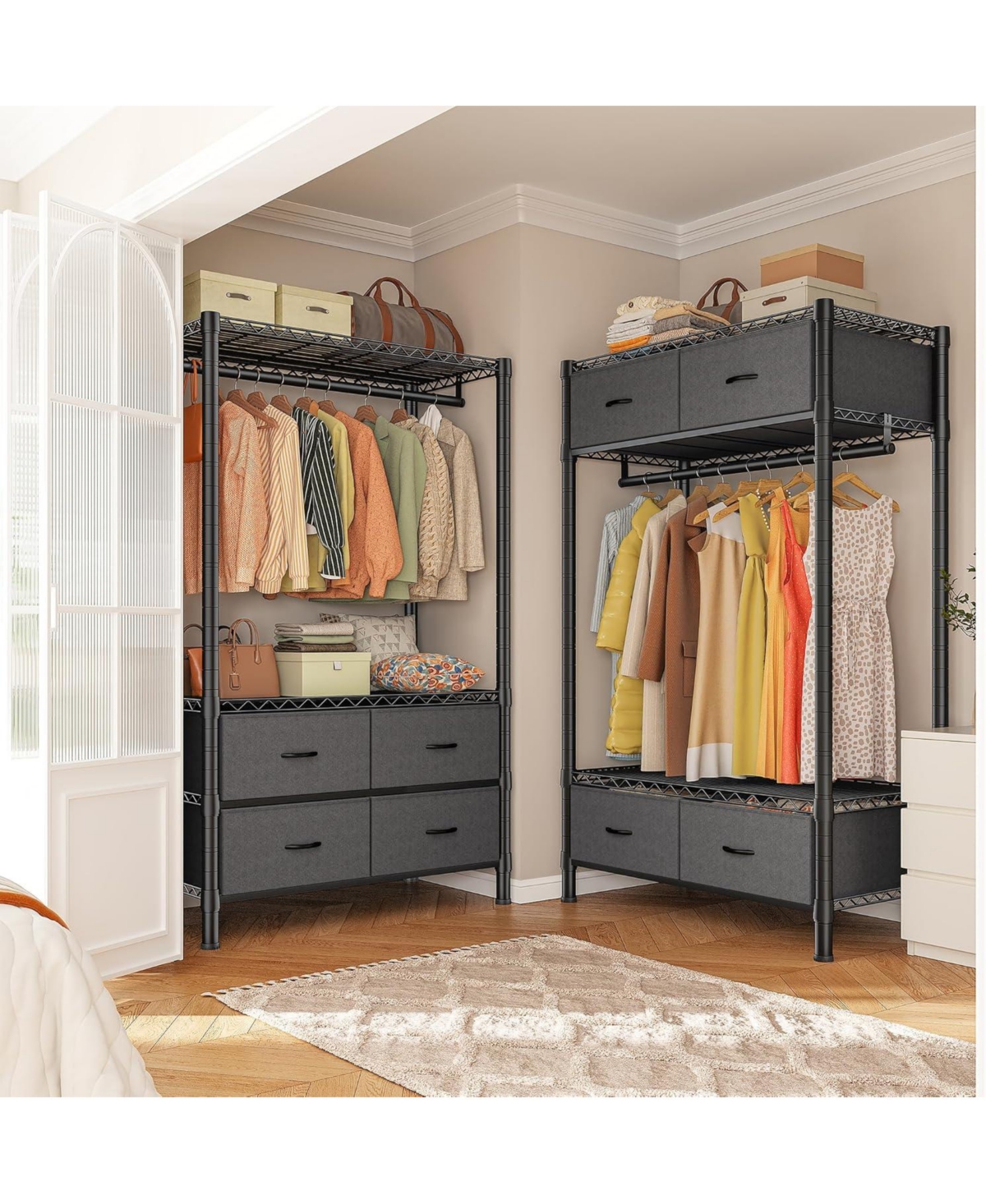 Raybee Clothes Rack, Heavy Duty Clothing Racks for Hanging Clothes，Freestanding Garment Rack with Adjustable Shelves for Bedroom