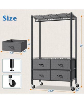 Clothes Rack Heavy Duty Clothing Rack with Rolling Wheels & 4 Drawers, Clothing Racks for Hanging Clothes with Drawers