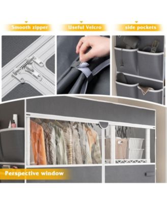Clothes Rack with Cover Clothing Racks for Hanging Clothes Heavy Duty Portable Closet with Wheels，Rolling Garment Rack for Bedroom