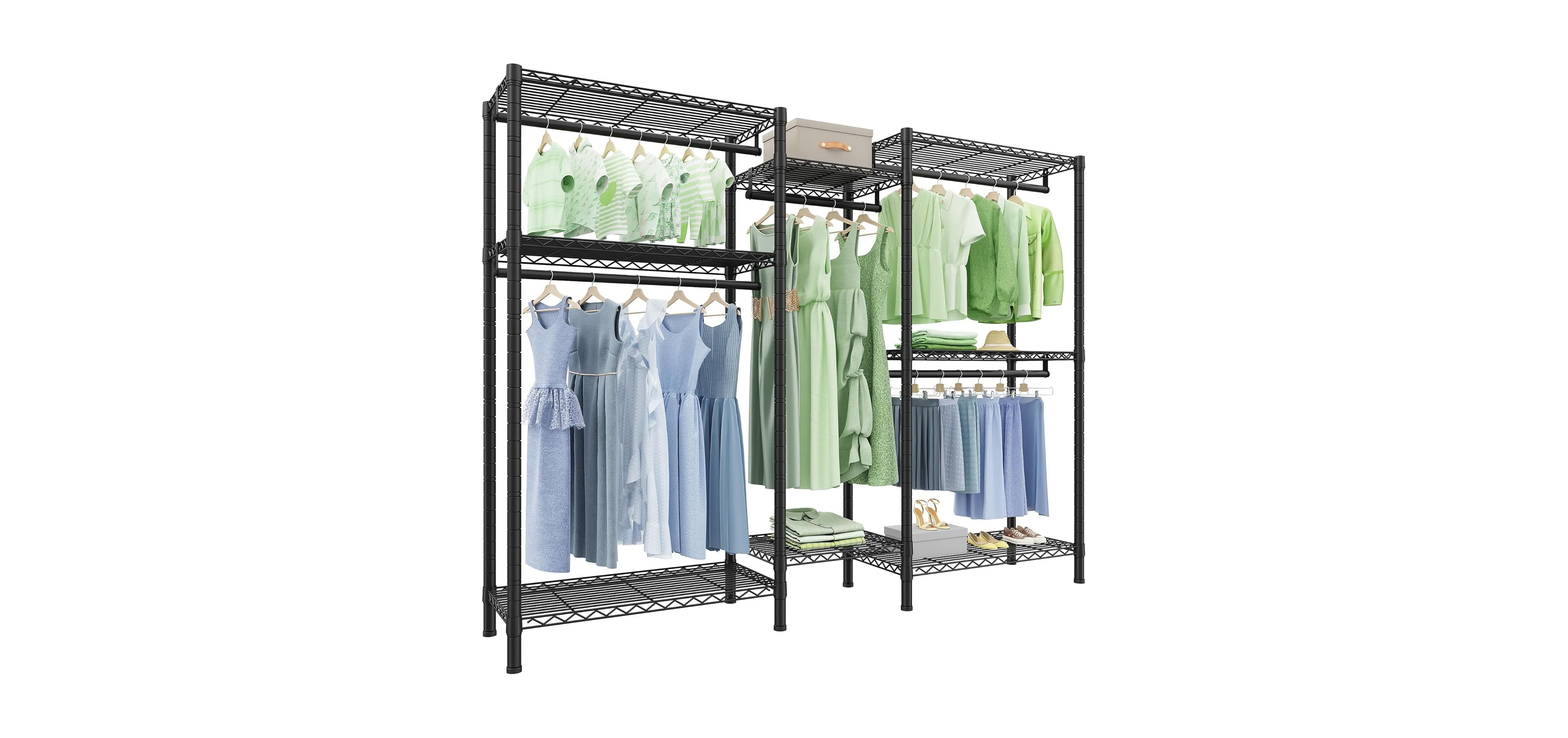 Raybee Clothes Rack Heavy Duty，Clothing Racks for Hanging Clothes with 5 Adjustable Hanging Rods, Metal Garment Rack for Bedroom, Laundry Room