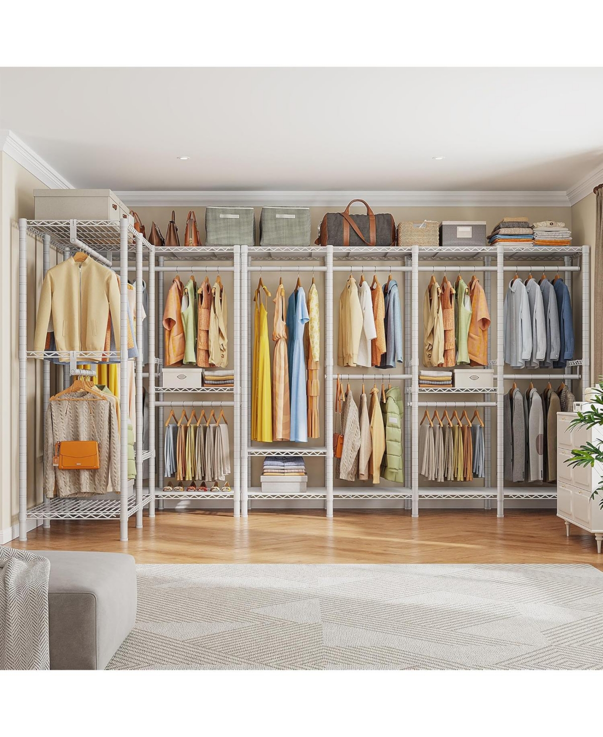 Raybee 76.9" H Clothes Rack Heavy Duty Loads 1100 Lbs Metal Clothing Racks for Hanging Clothes Adjustable Garment Rack White