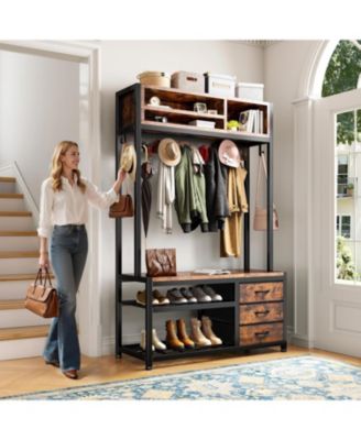 Hall Tree with Bench and Shoe Storage, Coat Rack Freestanding with 3 Fabric Drawers, Entryway Bench with Shoe Storage, Hall Tree with 12 Hooks