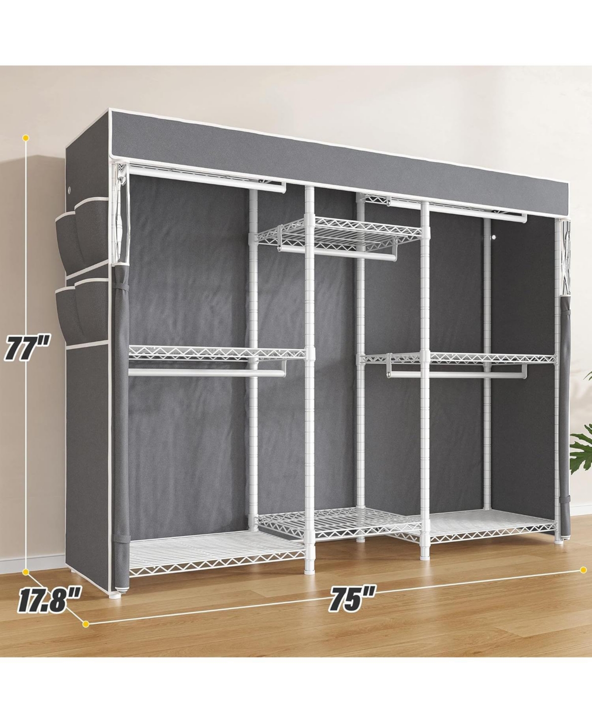 Raybee Heavy-Duty Clothes Rack with Cover, Portable Closet with Shelves, Adjustable Hanging Storage, Holds up to 905 lbs