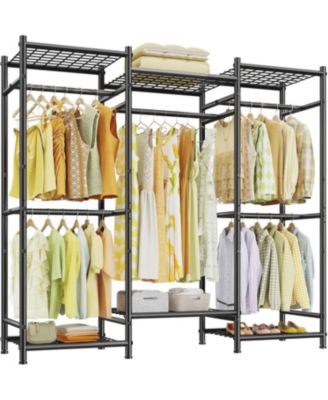 Portable Closet,Clothes Rack with 5 Hang Rods & 6 Shelves,Clothing Racks for Hanging Clothes,Metal Garment Rack for Bedroom,Large Capacity