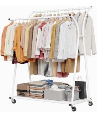 Heavy Duty Portable Double Rod Clothes Rack with Wheels 360 lbs Load Garment Rack