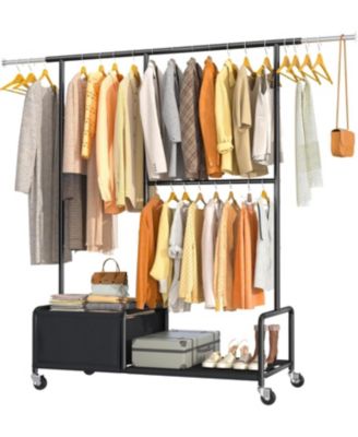 Clothes Racks for Hanging Clothes with Shelves, Adjustable Clothing Rack with Lockable Wheels, Heavy Duty Garment Racks for Hanging Clothes