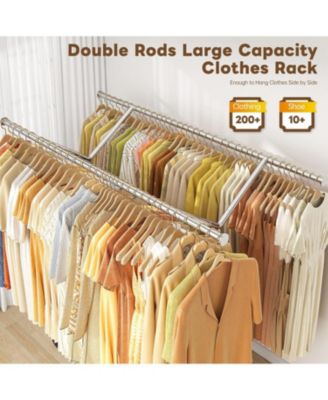 Heavy Duty Clothes Rack Load 500 LBS, Rolling Clothing Rack with Wheels, Double Rods Clothing Racks for Hanging Clothes, Portable