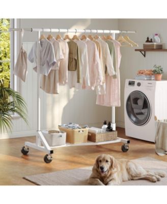 Clothes Rack, 400LBS Clothing Racks for Hanging Clothes 200+, Extendable Rolling Clothes Rack with Sturdy Wheels & Shelves, Garment Rack