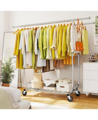 Clothes Rack Load 620 LBS, Metal Garment Storage with Shelf & Sturdy Wheels, Rolling Clothing Rack