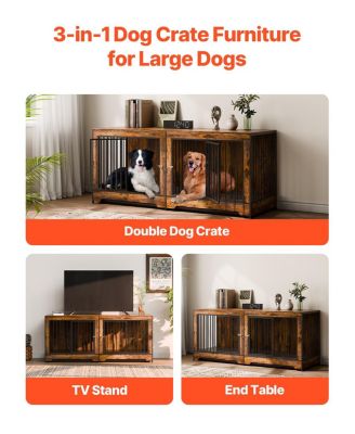 75" Extra-Large Double Dog Crate Furniture with Divider, Brown